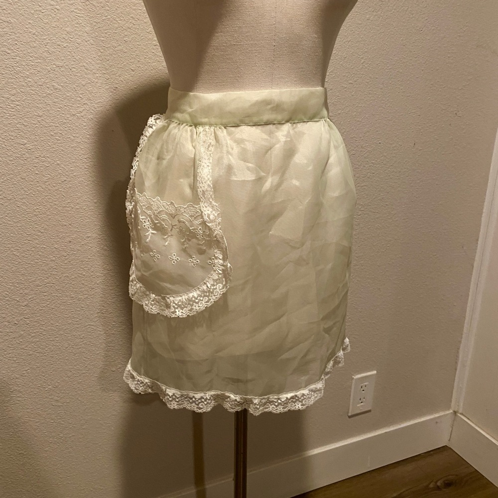 Vintage Lace Trimmed‎ Half Apron Sheer Cottagecore Kitchen Decor Shabby Chic